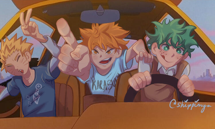 Naruto, Hinata, and Deku